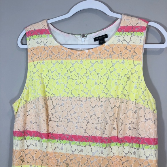 Ann Taylor Yellow Pink Lace Stripe Midi Dress - Picture 6 of 8